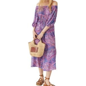 ba&sh Faga Purple & Pink Off-Shoulder Midi Dress 0